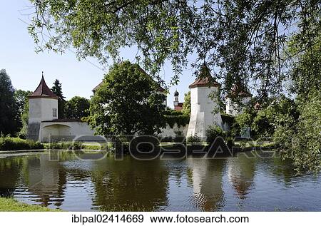 Stock Photo - Pond, Blutenburg Castle, Pasing, Munich, Bavaria, Germany, Europe. Fotosearch