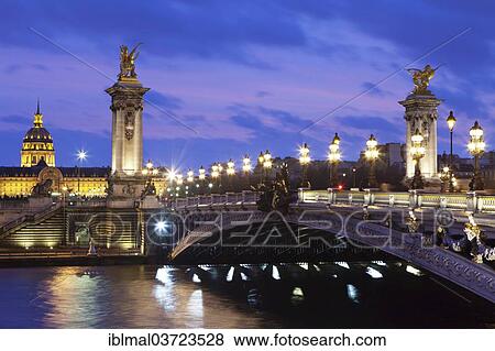 Stock Photo - "Pont Alexandre bridge, Seine River and Les Invalides, Paris, Ile-de-France, France, Europe". Fotosearch