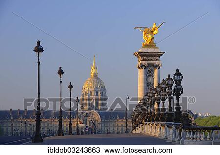 Stock Image - "Pont Alexandre III. with the dome of Les Invalides, Paris, Ile-de-France, France, Europe". Fotosearch