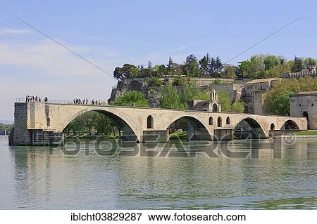 Stock Photo - "Pont Saint Benezet bridge across the Rhone river, also known as Pont D'Avignon, Avignon, Vaucluse, Provence-Alpes-Cote d'Azur, Southern France, France, Europe". Fotosearch