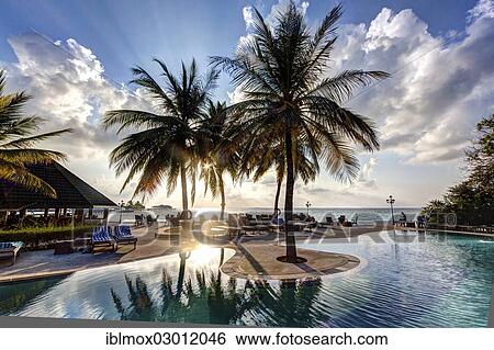 Stock Photograph - "Pool area of Paradise Island, Indian Ocean, Male, North Male Atoll, Maldives, Asia". Fotosearch
