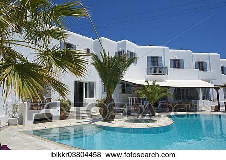 Stock Photo - "Pool, Golden Star Hotel, Mykonos Town, Mykonos, Cyclades, Greece, Europe". Fotosearch