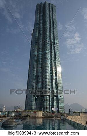Stock Image - "Pool on a roof terrace with the skyscraper of the Harbour Grand Kowloon Hotel, Hong Kong, China, Asia". Fotosearch