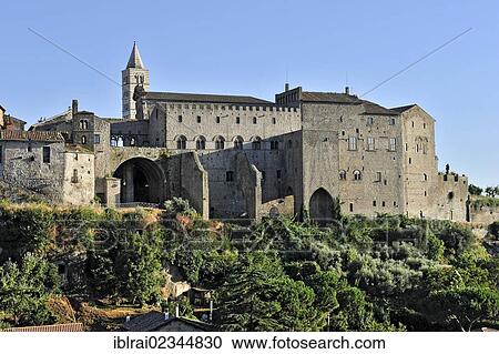 Stock Image - "Pope's Palace, Palazzo dei Papi palace, 13th century, Cathedral of San Lorenzo, Viterbo, Lazio region, Italy, Europe". Fotosearch