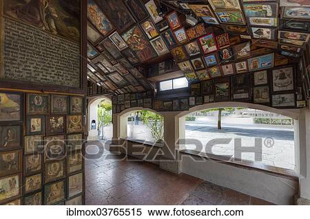 Stock Photography - "Porch of the Shrine of Our Lady of Altoetting, also known as the Chapel of Grace, with votive boards, Altotting, Upper Bavaria, Bavaria, Germany, Europe". Fotosearch