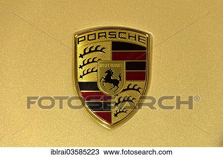 Stock Image - Porsche logo on a car. Fotosearch