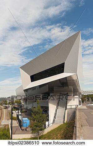 Stock Image - "Porsche Museum, building designed by Delugan Meissl, Stuttgart, Baden-Wuerttemberg, Germany, Europe". Fotosearch