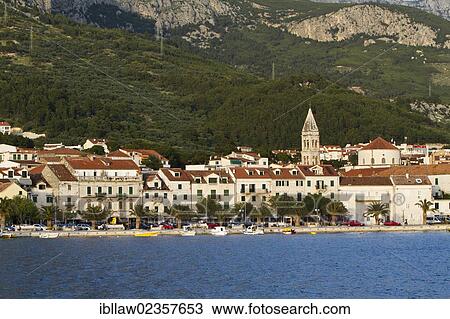 "Port and city view of Makarska, Makarska Riviera, Adriatic Coast, Dalmatia, Croatia, Europe" View Large Photo Image Stock Image - "Port and city view of Makarska, Makarska Riviera, Adriatic Coast, Dalmatia, Croatia, Europe". Fotosearch