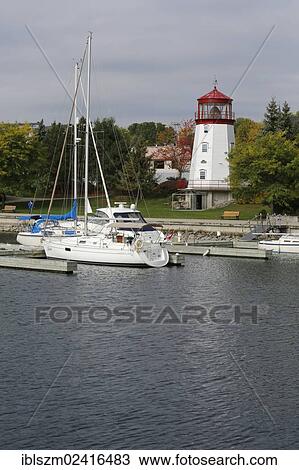 Stock Image - Port and lighthouse of Prescott, Ontario, Canada, North America. Fotosearch