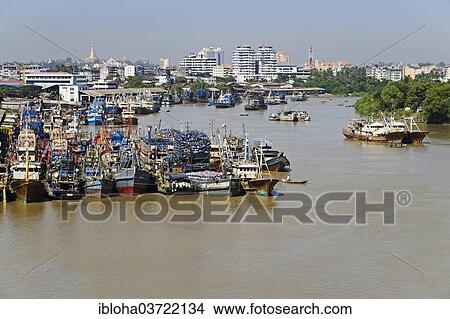 "Port facilities at Pazundaung Creek, Yangon, Yangon Region, Myanmar, Burma, Asia" View Large Photo Image Picture - "Port facilities at Pazundaung Creek, Yangon, Yangon Region, Myanmar, Burma, Asia". Fotosearch