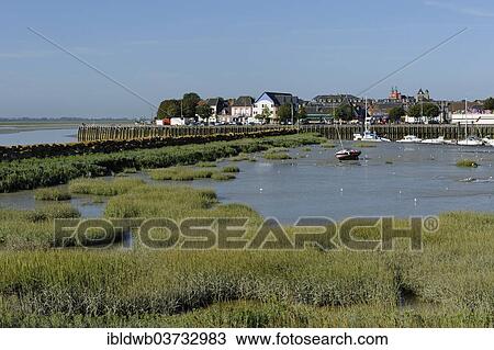 Stock Image - "Port in Le Crotoy at the mouth of the Somme River, Le Crotoy, Departement Somme, Picardie, France, Europe". Fotosearch