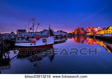 "Port of Henningsvaer in the morning, Vagan, Austvagoy, Lofoten, Norway, Europe" View Large Photo Image Stock Photograph - "Port of Henningsvaer in the morning, Vagan, Austvagoy, Lofoten, Norway, Europe". Fotosearch