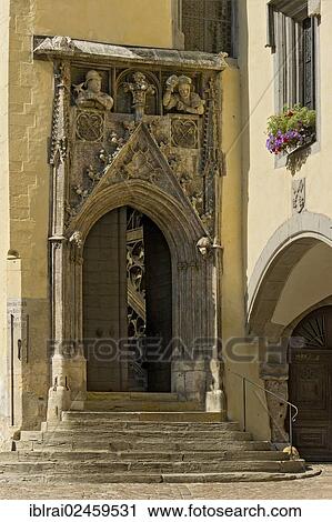 Stock Image - "Portal to the Imperial Hall, Reichssaal, Old Town Hall, old town of Regensburg, Upper Palatinate, Bavaria, Germany, Europe". Fotosearch