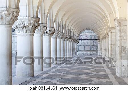 Stock Image - "Portico of Doge's Palace from St. Mark's Square, Venice, Venezien, Italy, Europe". Fotosearch