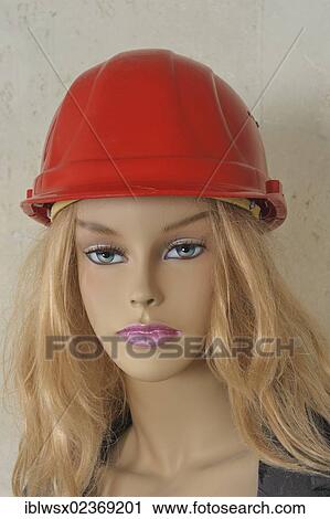 Stock Image - Portrait of a mannequin with a hard hat. Fotosearch