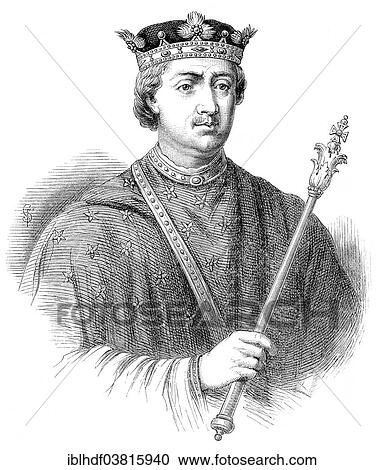 Stock Image - "Portrait of Henry II, or Henry Curtmantle, Henry FitzEmpress or Henry Plantagenet, 1133 - 1189, Count of Anjou, Count of Maine, Duke of Normandy, Duke of Aquitaine, Count of Nantes, King of England". Fotosearch