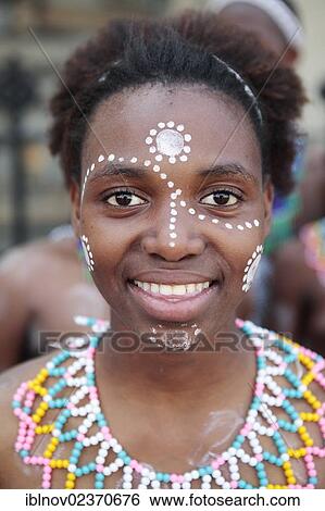 Stock Photograph - "Portrait of Xhosa woman with traditional adornment, Grahamstown, Eastern Cape, South Africa, Africa". Fotosearch