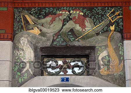 "Poseidon with trident and mermaid, mural, painting in the historic town centre, Stein am Rhein, Canton of Schaffhausen, Switzerland, Europe" View Large Photo Image Stock Image - "Poseidon with trident and mermaid, mural, painting in the historic town centre, Stein am Rhein, Canton of Schaffhausen, Switzerland, Europe". Fotosearch