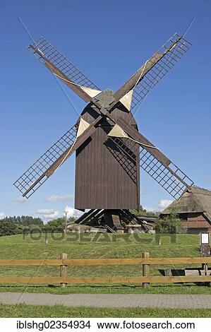 Picture - "Post mill, Eldena, Greifswald, Mecklenburg-Western Pomerania, Germany, Europe". Fotosearch