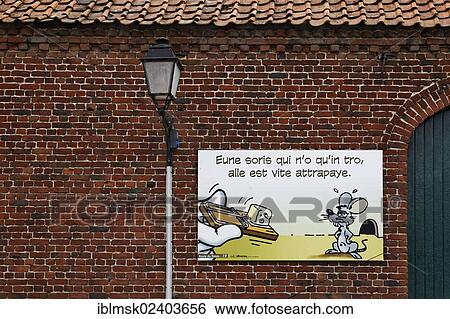 Stock Photograph - "Poster campaign with the Picard dialect of Ch'tis, Olhain, Bruay-la-Buissiere, Via Francigena, Pas-de-Calais department, North Pas-de-Calais region, France, Europe". Fotosearch