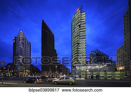 Stock Photo - "Potsdamer Platz square with the skyscrapers Renzo Piano 11, Kollhoff Tower, Bahn Tower, Sony Center, railway station, from left to right, Berlin, Germany, Europe". Fotosearch