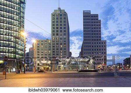 Stock Image - "Potsdamer Platz Station, Beisheim Center with the Ritz Carlton Hotel, Potsdamer Platz square, Berlin, Germany, Europe". Fotosearch
