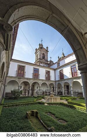 Stock Image - "Pousada Santa Marinha Hotel, cloister, UNESCO World Heritage Site, Guimaraes, Region Norte, Portugal, Europe". Fotosearch