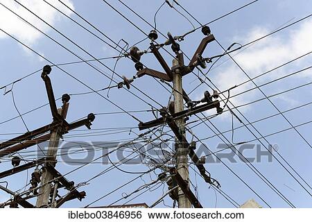 Stock Photograph - "Power lines, Kanchipuram, Tamil Nadu, India, Asia". Fotosearch