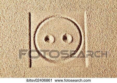 Stock Image - "Power point symbol, drawn in sand". Fotosearch