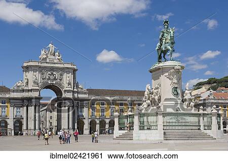 Praca do Comercio, Commerce Square, Terreiro do Paco, Palace Square, with Arco Triunfal da Rua Augusta, Rua Augusta Arch, and Statue of King Jose I, Lisboa, Lisbon, Portugal, Europe View Large Photo Image Stock Image - Praca do Comercio, Commerce Square, Terreiro do Paco, Palace Square, with Arco Triunfal da Rua Augusta, Rua Augusta Arch, and Statue of King Jose I, Lisboa, Lisbon, Portugal, Europe. Fotosearch