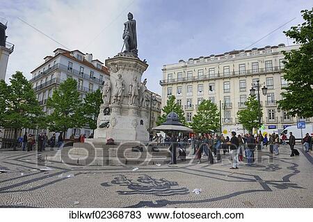 "Praca Luis de Camoes, with the statue of the poet Luis de Camoes, mosaic paving, Chiado district, Lisbon, Portugal, Europe" View Large Photo Image Stock Image - "Praca Luis de Camoes, with the statue of the poet Luis de Camoes, mosaic paving, Chiado district, Lisbon, Portugal, Europe". Fotosearch