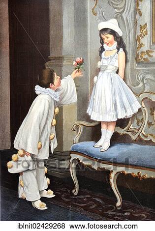 "Practice makes perfect..., gallant young boy offering a flower to a girl, Modern Art in Master Woodcuts, yearbook from 1900" View Large Photo Image Stock Photo - "Practice makes perfect..., gallant young boy offering a flower to a girl, Modern Art in Master Woodcuts, yearbook from 1900". Fotosearch