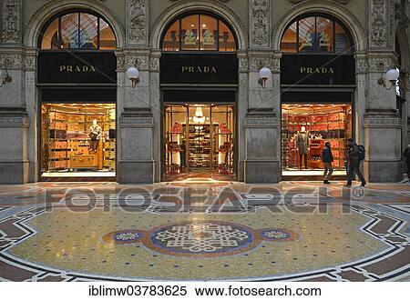 Stock Photography - "Prada store, luxury shopping arcade Galleria Vittorio Emanuele II, Milan, Lombardy, Italy, Europe". Fotosearch