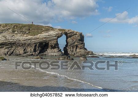 Stock Image - "Praia das Catedrais, Playa de las Catedrales, As Catedrais beach, Cantabrian Sea, Ribadeo, Galicia, Spain, Europe". Fotosearch