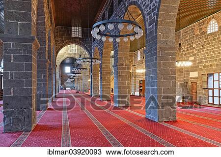 Stock Image - "Prayer room in the Great Mosque, Ulu Camii, Diyarbakir, Southeastern Anatolia, Anatolia, Turkey, Asia". Fotosearch
