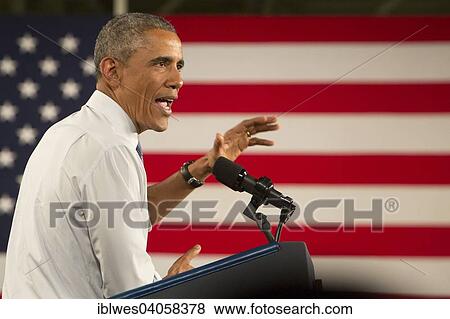 Stock Photo - "President Barack Obama speaks at Ford's Michigan Assembly Plant, Obama celebrated car manufacturers' resurgence since the 2009 government bailout of the auto industry, Wayne, Michigan, United States, North America". Fotosearch