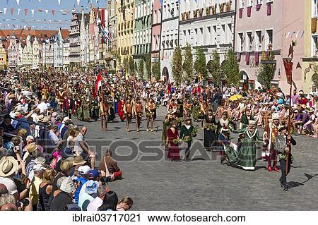 "Princely couple with escorts, wedding procession of the """"Landshut Wedding"""", historic center, Landshut, Lower Bavaria, Bavaria, Germany, Europe" View Large Photo Image Stock Image - "Princely couple with escorts, wedding procession of the """"Landshut Wedding"""", historic center, Landshut, Lower Bavaria, Bavaria, Germany, Europe". Fotosearch