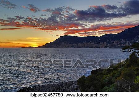 "Principality of Monaco viewed from Cap Martin at sunset, Departement Alpes Maritimes, Region Provence Alpes Cote d'Azur, France, Mediterranean Sea, Europe" View Large Photo Image Stock Image - "Principality of Monaco viewed from Cap Martin at sunset, Departement Alpes Maritimes, Region Provence Alpes Cote d'Azur, France, Mediterranean Sea, Europe". Fotosearch