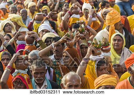 Stock Image - "Procession of devotees during Kumbha Mela, Allahabad, Uttar Pradesh, India, Asia". Fotosearch