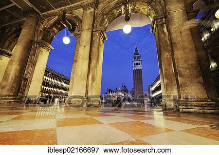 "Procuratie buildings and St. Mark's Campanile, Campanile San Marco, in St Mark's Square at night, San Marco quarter, Venice, UNESCO World Heritage Site, Veneto, Italy, Europe" View Large Photo Image Stock Photo - "Procuratie buildings and St. Mark's Campanile, Campanile San Marco, in St Mark's Square at night, San Marco quarter, Venice, UNESCO World Heritage Site, Veneto, Italy, Europe". Fotosearch