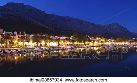 "Promenade and harbour at night, Baska Voda, Makarska Riviera, Adriatic coast, Adriatic Sea, Dalmatia, Croatia, Europe" View Large Photo Image Picture - "Promenade and harbour at night, Baska Voda, Makarska Riviera, Adriatic coast, Adriatic Sea, Dalmatia, Croatia, Europe". Fotosearch