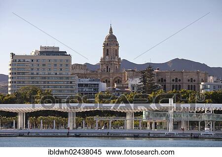 "Promenade at the harbor, the cathedral at the back, Malaga, Costa del Sol, Andalusia, Spain, Europe, PublicGround, Europe" View Large Photo Image Stock Photography - "Promenade at the harbor, the cathedral at the back, Malaga, Costa del Sol, Andalusia, Spain, Europe, PublicGround, Europe". Fotosearch
