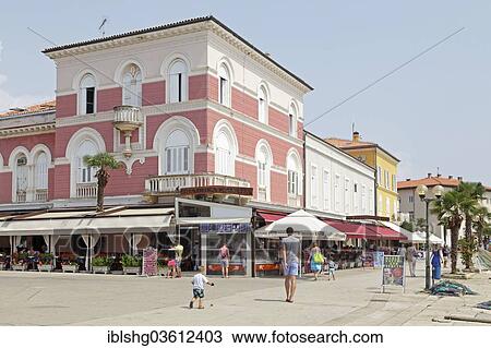 Stock Image - "Promenade at the harbour of Porec, Porec, Istria, Croatia, Europe". Fotosearch