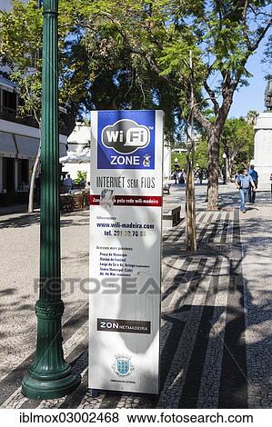 "Promenade Av Arriaga with wifi zone sign, old town of Funchal, Santa Luzia, Funchal, Madeira, Portugal, Europe" View Large Photo Image Stock Photo - "Promenade Av Arriaga with wifi zone sign, old town of Funchal, Santa Luzia, Funchal, Madeira, Portugal, Europe". Fotosearch