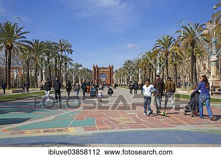 "Promenade Passeig de Lluis Companys with the Arc de Triomf, boulevard and promenade with a triumphal arch, erected for the World Exhibition in 1888, Barcelona, ​​Catalonia region, Spain, Europe" View Large Photo Image Stock Image - "Promenade Passeig de Lluis Companys with the Arc de Triomf, boulevard and promenade with a triumphal arch, erected for the World Exhibition in 1888, Barcelona, ​​Catalonia region, Spain, Europe". Fotosearch