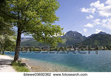 Stock Image - "Promenade, Rettenkogel Mountain, Lake Wolfgang, Strobl am Wolfgangsee, Salzkammergut, Austria, Europe". Fotosearch