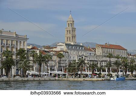 "Promenade with the tower of the Cathedral of Saint Domnius, also Saint Dujam or Saint Duje Cathedral, 10th century, Adriatic, Split, Split-Dalmatia County, Croatia, Europe" View Large Photo Image Stock Photograph - "Promenade with the tower of the Cathedral of Saint Domnius, also Saint Dujam or Saint Duje Cathedral, 10th century, Adriatic, Split, Split-Dalmatia County, Croatia, Europe". Fotosearch