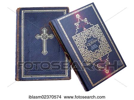 Protestant Bible from 1900 and a newly printed Quran View Large Photo Image Picture - Protestant Bible from 1900 and a newly printed Quran. Fotosearch