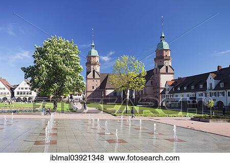"Protestant Town Church and a water garden on the marketplace, Freudenstadt, Black Forest, Baden-Wurttemberg, Germany, Europe" View Large Photo Image Stock Photo - "Protestant Town Church and a water garden on the marketplace, Freudenstadt, Black Forest, Baden-Wurttemberg, Germany, Europe". Fotosearch