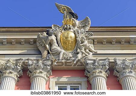 Stock Image - "Prussian eagle with a crown above the main portal of the rebuilt Potsdam City Palace, Potsdamer Stadtschloss, seat of the state government of Brandenburg, Potsdam, Brandenburg, Germany, Europe". Fotosearch